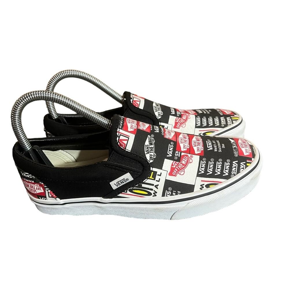 Vans Classic Slip-On Sneakers Black True White Logo Print Men's 5/ Women's 6.5 - Picture 6 of 9